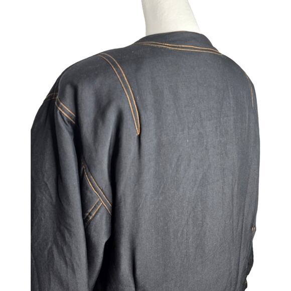 Go Silk For L'Zinger Vintage Silk Black Utility Jacket Size 1 *FLAWS* - Picture 3 of 15